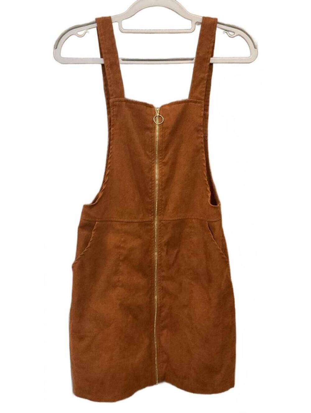 SHEIN Womens Rust Colored ZIP Up Bibbed Mini Skirt Size 4